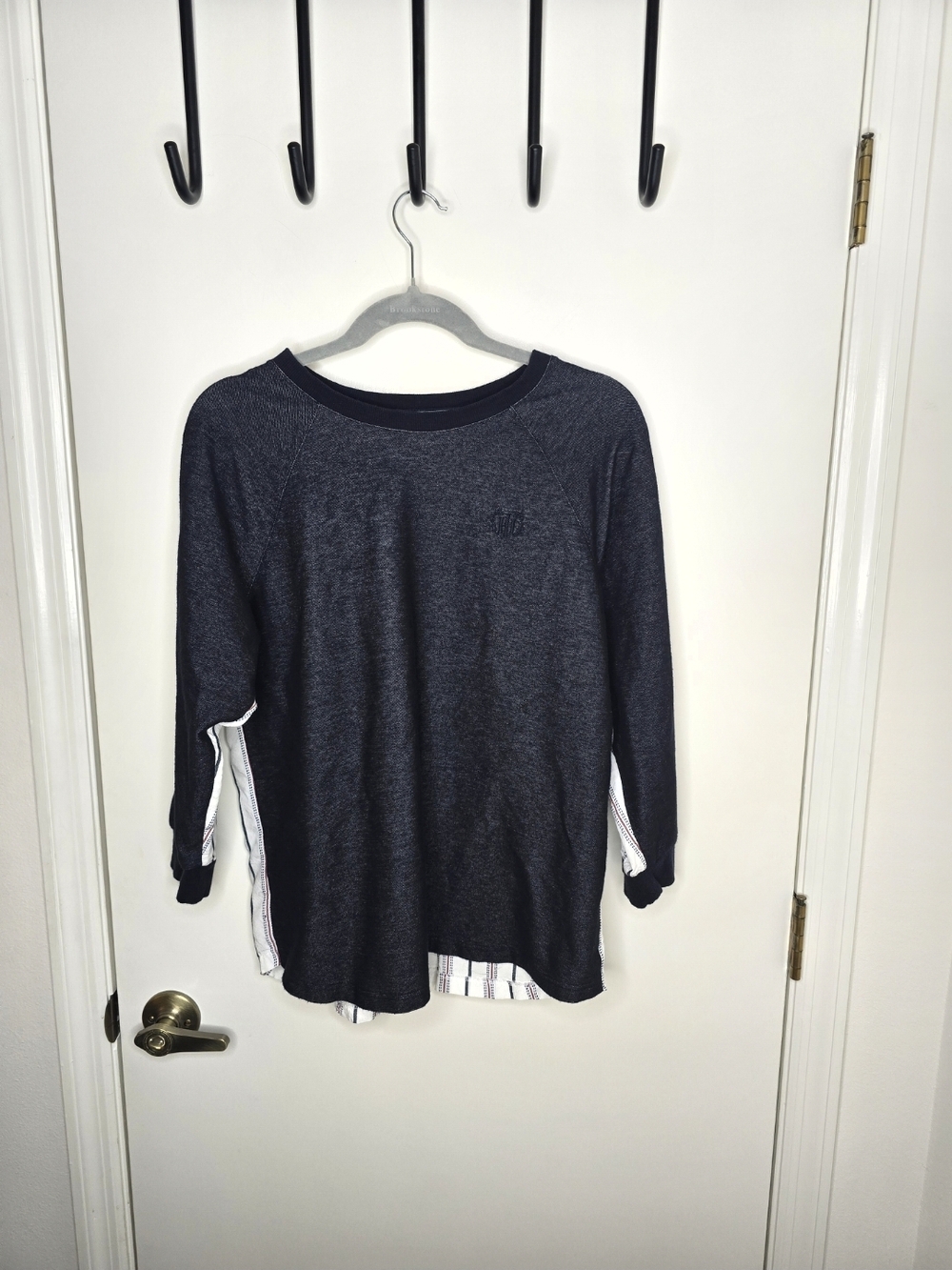 Tommy Hilfiger Navy Solid Navy Front With Striped Back Long Sleeve Top Medium
